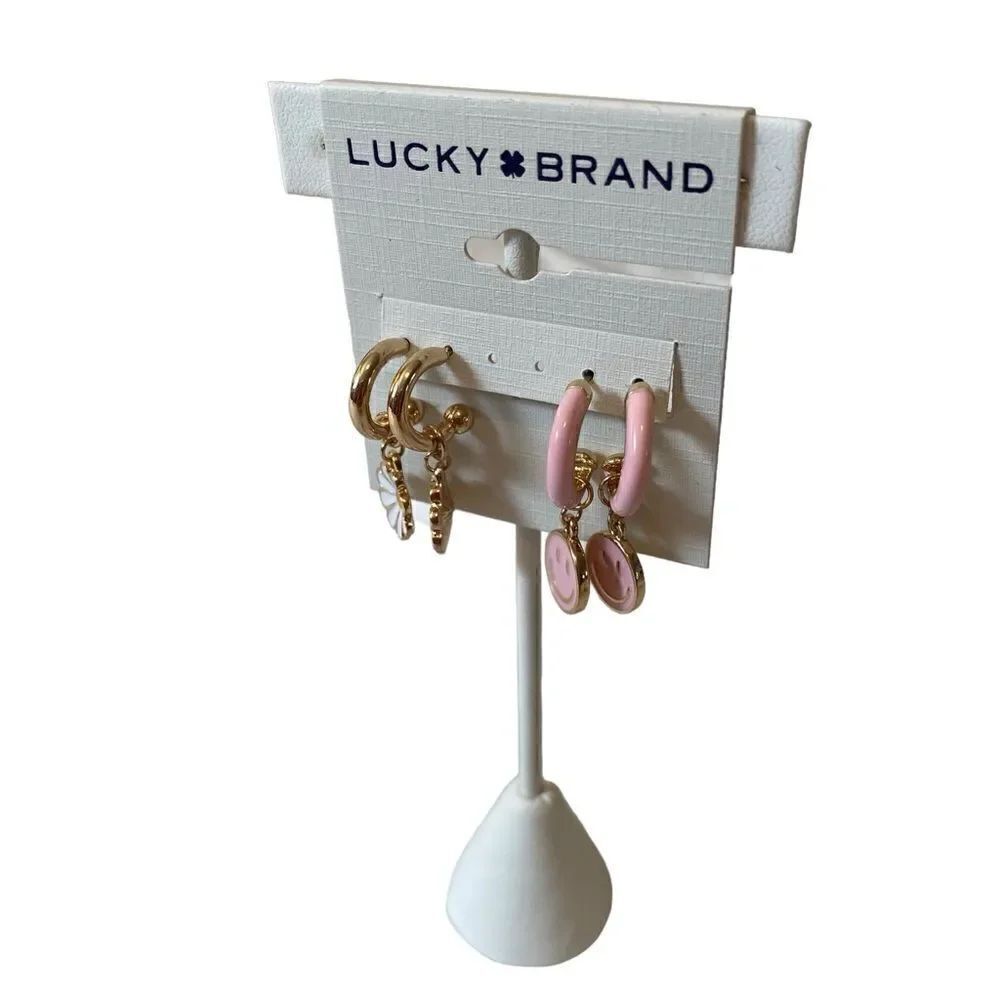 Retro Looking Enamel Drop Hoop Charm Earring Set. - Picture 3 of 5